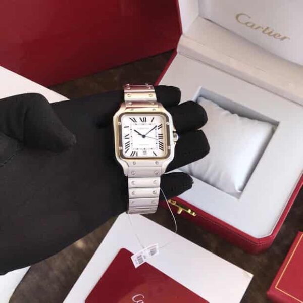 Cartier Santos Large Stainless Steel White Dial Swiss Automatic Mens Watch - Image 7