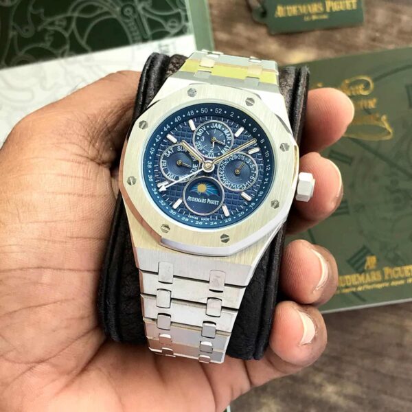 Audemars Piguet Perpetual Calendar Open Worked Silver Blue Dial Automatic Mens Watch