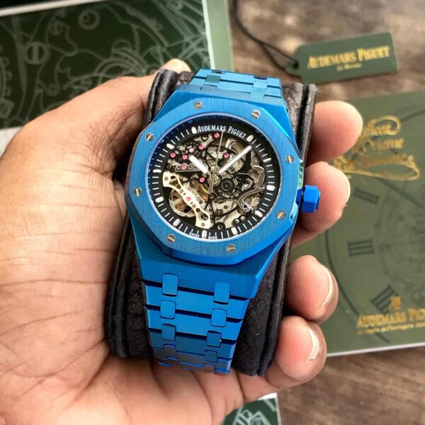 Audemars Piguet Royal Oak Double Balance Wheel Open worked Full Blue Skeleton Dial Automatic Mens Watch