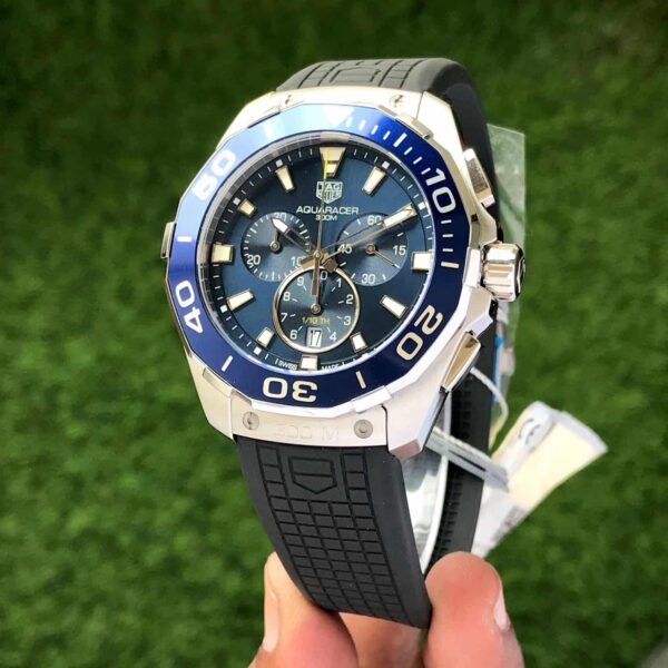 Tag Heuer Aquaracer Chronograph Blue Dial & Black Rubber Strap Quartz Mens Watch - Image 5