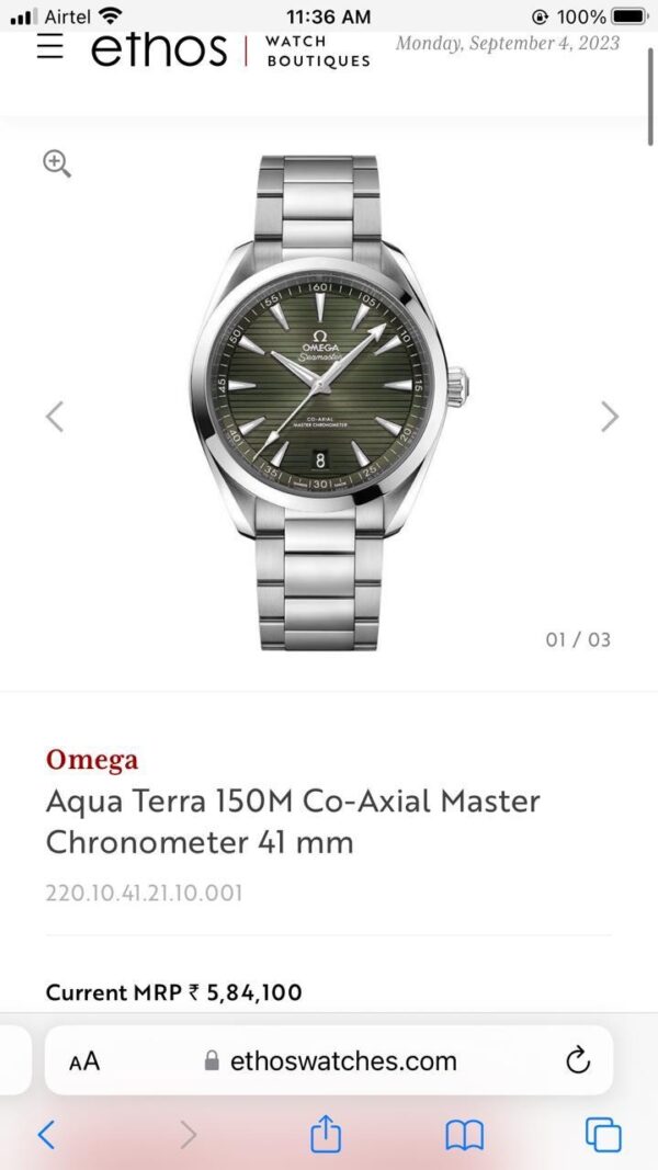 Omega Aqua Terra  C0-Axial Master Chronometer 41mm Swiss ETA Automatic Machinery - Image 2