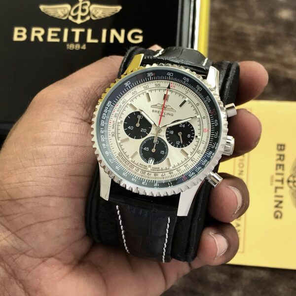 Breitling Navitimer B01 Chronograph Grey Dial Black Leather Strap Men’s Watch