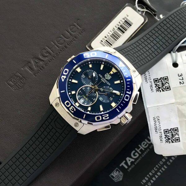 Tag Heuer Aquaracer Chronograph Blue Dial & Black Rubber Strap Quartz Mens Watch - Image 3