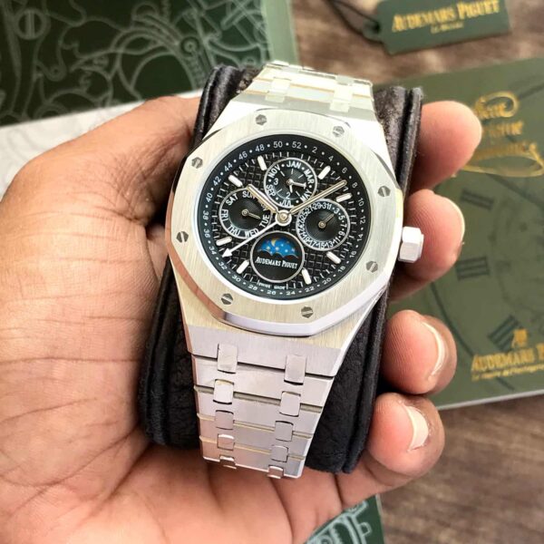 Audemars Piguet Perpetual Calendar Open Worked Silver Black Dial Automatic Mens Watch