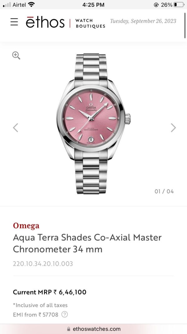 Omega Aqua Terra Shades Co-Axial Master Chronometer Silver Pink 34 mm Women’s Watch - Image 2