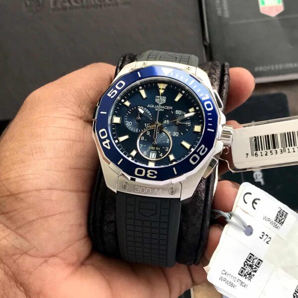 Tag Heuer Aquaracer Chronograph Blue Dial & Black Rubber Strap Quartz Mens Watch