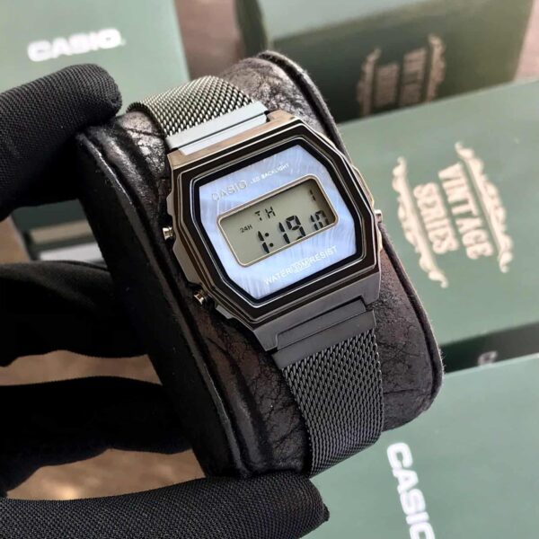 Casio Vintage Black Blue Dial A700WM-7ADF Digital Dial Stainless Steel Mesh Band