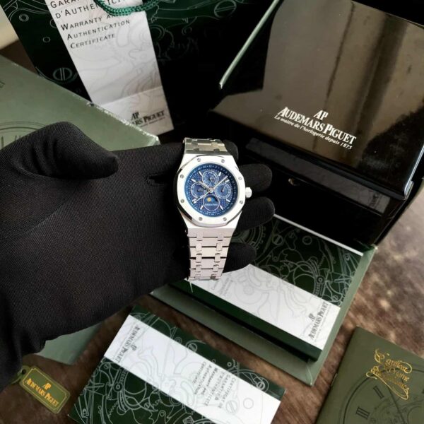 Audemars Piguet Perpetual Calendar Open Worked Silver Blue Dial Automatic Mens Watch - Image 11