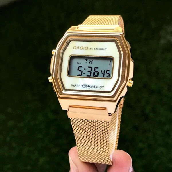 Casio Vintage Gold A700WM-7ADF Digital Dial Stainless Steel Mesh Band - Image 2