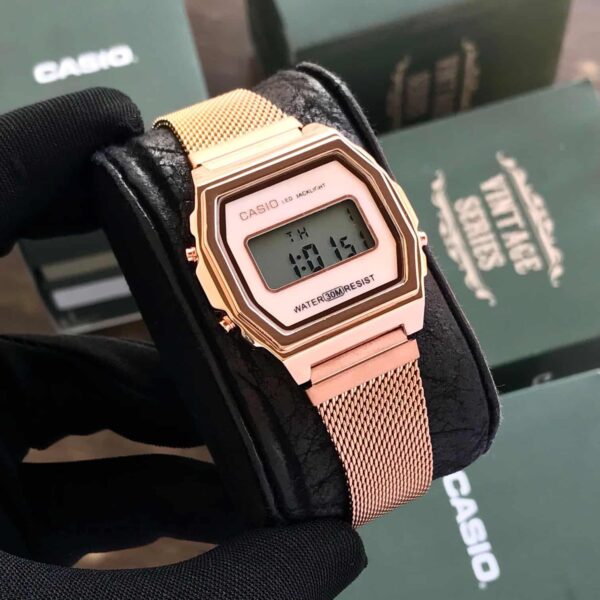 Casio Vintage Rosegold White A700WM-7ADF Digital Dial Stainless Steel Mesh Band