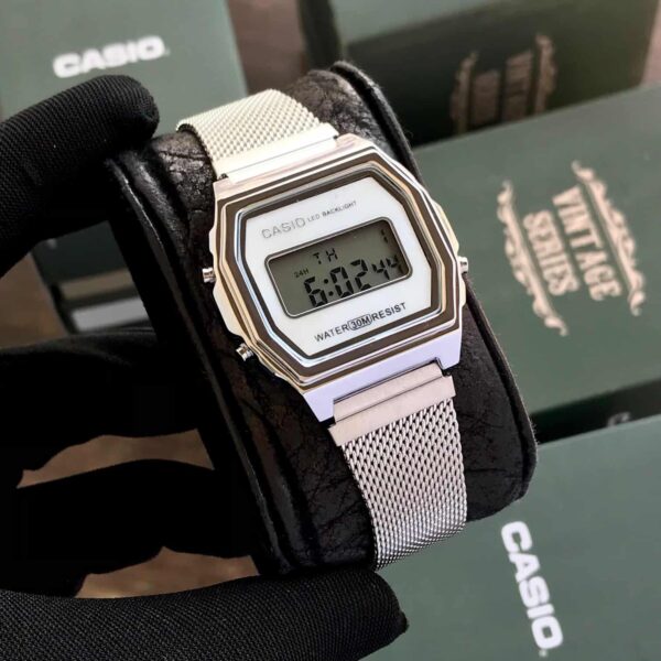 Casio Vintage Silver White Dial A700WM-7ADF Digital Dial Stainless Steel Mesh Band