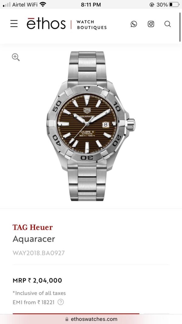 Tag Heuer Aquaracer Calibre 5 Sunrey Brown Dial 100% Authentic Quality Men's Watch - Image 2