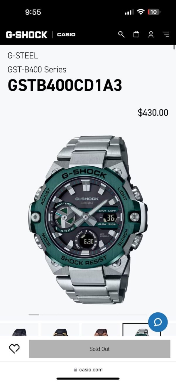 Casio Gshock G-Steel GST-B400 Stainless Steel Green Dial Men’s Watch - Image 2