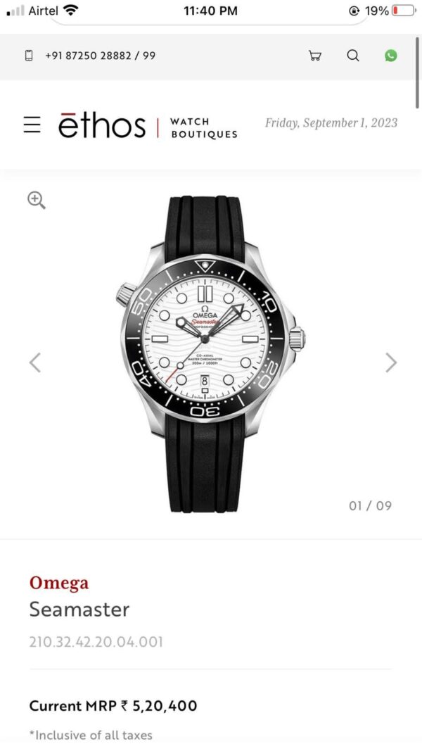 Omega Seamster White Dial Black Rubber Strap Swiss ETA Movement Automatic Mens Watch - Image 2