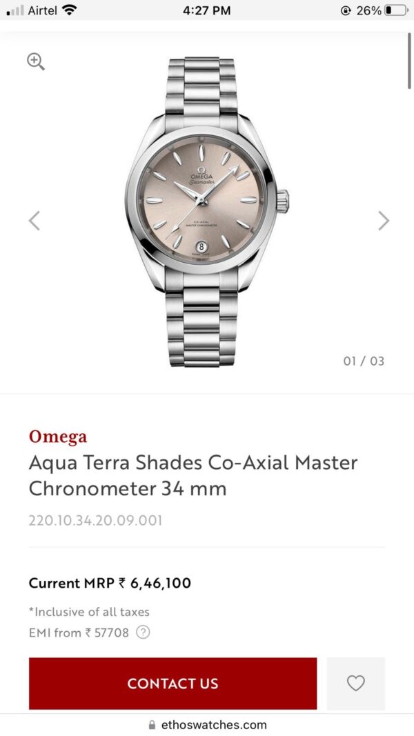 Omega Aqua Terra Shades Co-Axial Master Chronometer Silver Cream 34 mm Women’s Watch - Image 2