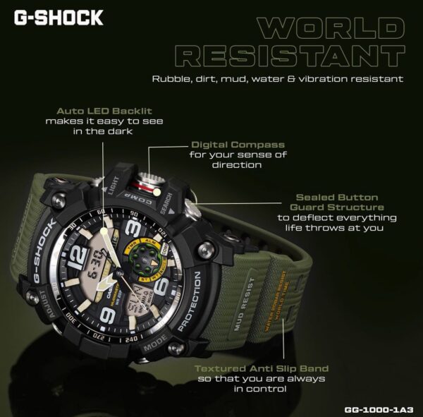 Casio G-Shock Mudmaster GG-1000-1A3DR Black Analog-Digital Dial Green Resin Strap Men's Watch G662 - Image 6