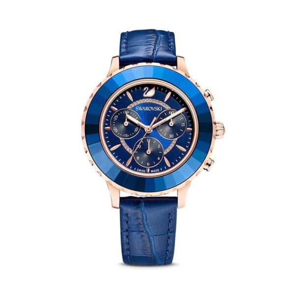 Swarovski Octea Lux Chrono Blue Dial Blue Leather Strap Watch For Women - Image 2