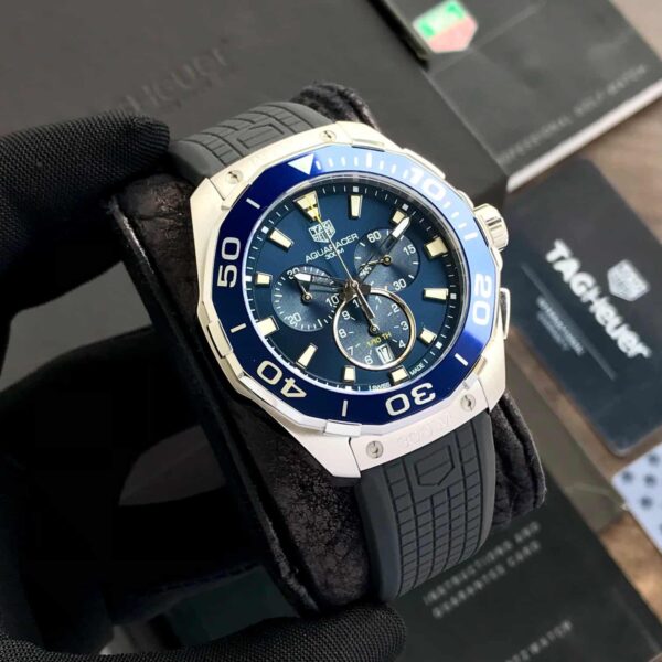 Tag Heuer Aquaracer Chronograph Blue Dial & Black Rubber Strap Quartz Mens Watch - Image 6