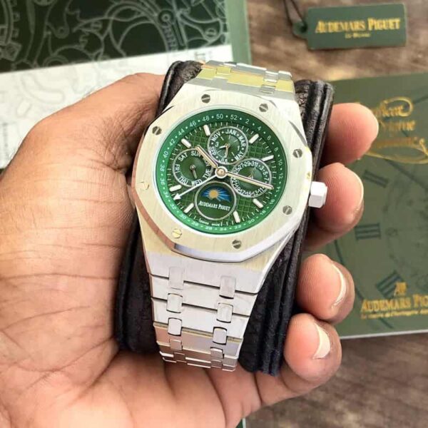 Audemars Piguet Perpetual Calendar Open Worked Silver Green Dial Automatic Mens Watch