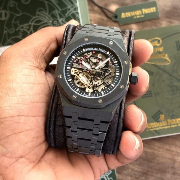 Audemars Piguet Royal Oak Double Balance Wheel Open worked Skeleton Dial Full Black Automatic Mens Watch