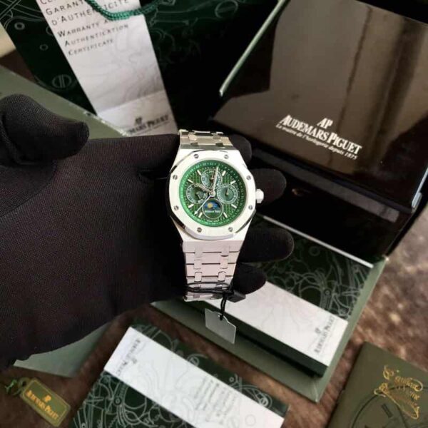 Audemars Piguet Perpetual Calendar Open Worked Silver Green Dial Automatic Mens Watch - Image 3