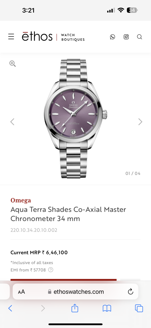 Omega Aqua Terra Shades Co-Axial Master Chronometer Silver Purple 34 mm Women’s Watch - Image 2