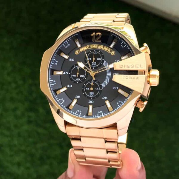 Diesel Mega Chief Full Gold & Black Dial Chronograph Mens Watch - Image 2