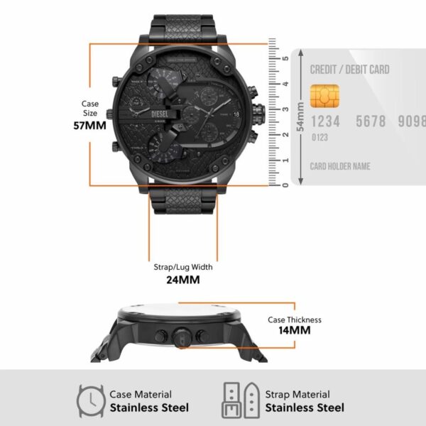 Diesel DZ7468 Big Daddy 2.0 Stainless Steel 57mm Analog Chronographs Mens Watch - Image 8