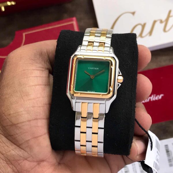 Cartier De Panthere Two Tone Green Stainless Steel Premium Womens Watch