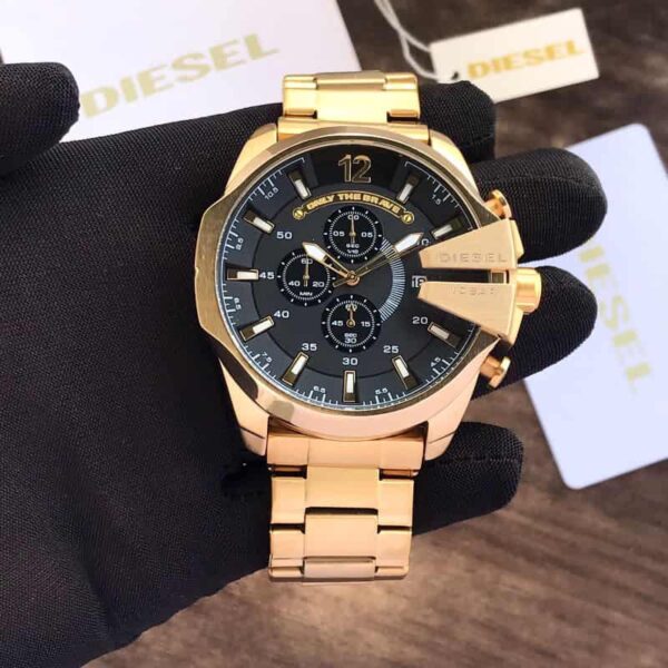 Diesel Mega Chief Full Gold & Black Dial Chronograph Mens Watch - Image 3