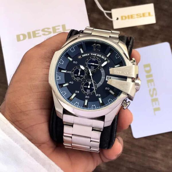 Diesel Mega Chief DZ4417 Silver Blue Chronograph Mens Watch