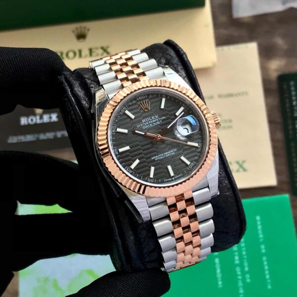 Rolex Datejust 41 Silver Fluted Motif Index Steel & Rose Gold Jubli Chain Swiss ETA Men’s Watch