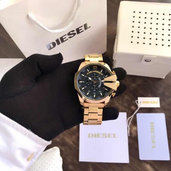 Diesel Mega Chief Full Gold & Black Dial Chronograph Mens Watch - Image 6