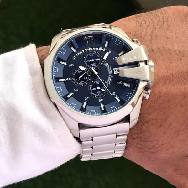 Diesel Mega Chief DZ4417 Silver Blue Chronograph Mens Watch - Image 7