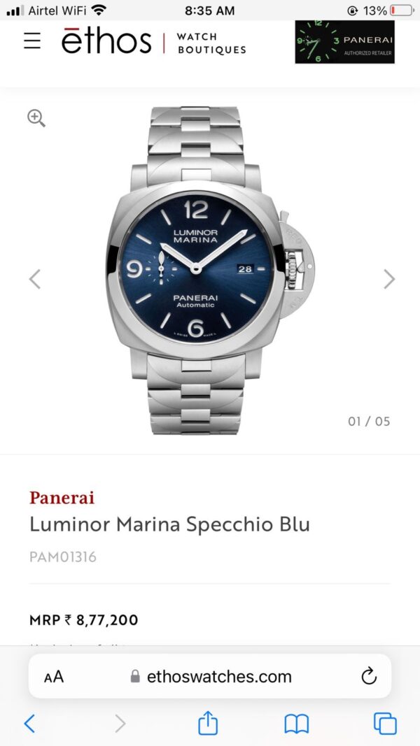 Panerai Luminor Marina Specchio Blu Swiss Automatic Mens Watch - Image 2