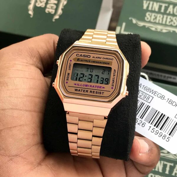 Casio Vintage Retro Collection A168WGG-1B Rosegold Unisex Watch - Image 3