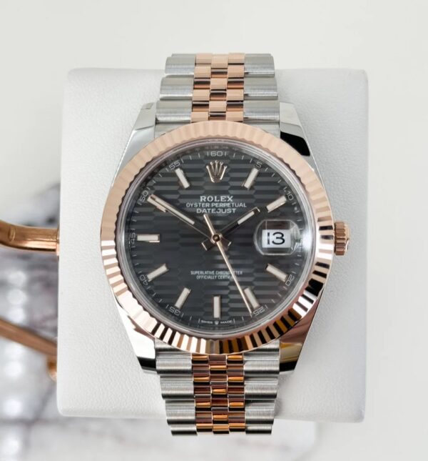 Rolex Datejust 41 Silver Fluted Motif Index Steel & Rose Gold Jubli Chain Swiss ETA Men’s Watch - Image 3