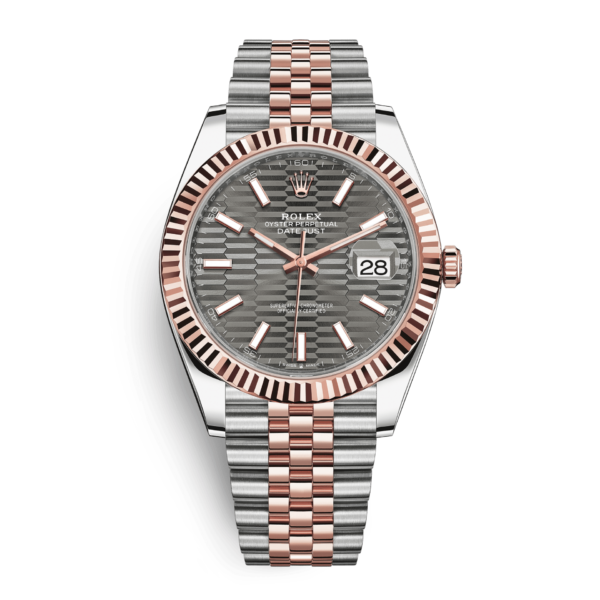 Rolex Datejust 41 Silver Fluted Motif Index Steel & Rose Gold Jubli Chain Swiss ETA Men’s Watch - Image 2