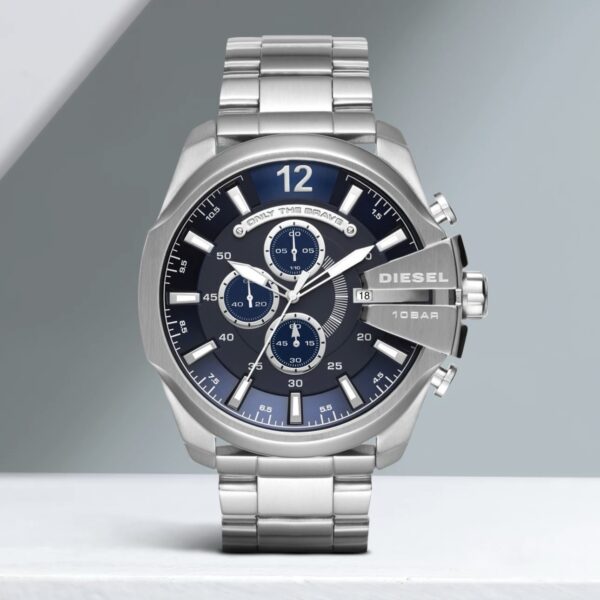 Diesel Mega Chief DZ4417 Silver Blue Chronograph Mens Watch - Image 4