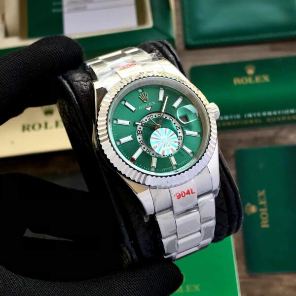 Rolex SkyDweller Silver Green Dial Oyster Chain Belt Automatic Men’s Watch