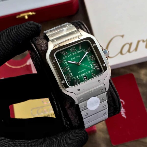 Cartier De Santosh Silver Green Dial Swiss ETA Movement Men’s Watch