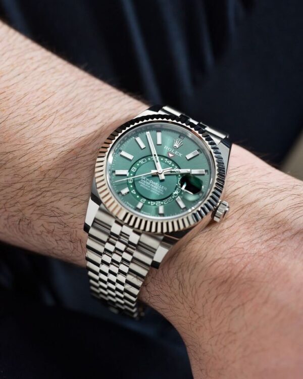 Rolex SkyDweller Silver Green Dial Jubli Chain Automatic Men’s Watch - Image 3