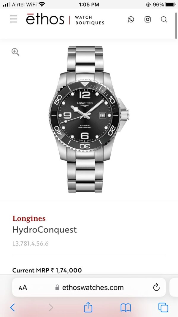 Longines HydroConquest Silver Black Dial Premium Automatic Men’s Watch - Image 2