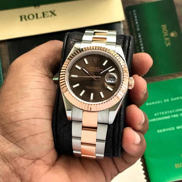 Rolex Date Just 41 Two Tone Chocolate Dial Automatic Mens Watch