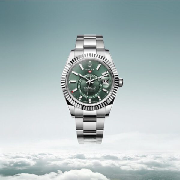 Rolex SkyDweller Silver Green Dial Oyster Chain Belt Automatic Men’s Watch - Image 3