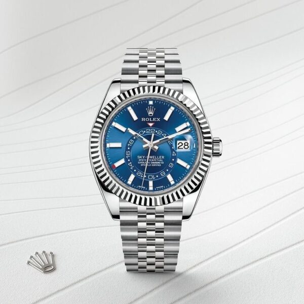 Rolex SkyDweller Silver Blue Dial Jubli Chain Automatic Men’s Watch - Image 2