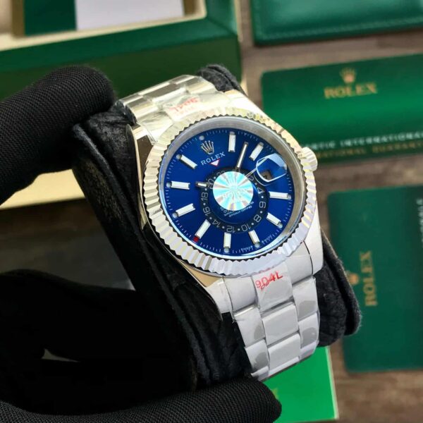 Rolex SkyDweller Silver Blue Dial Oyster Chain Belt Automatic Men’s Watch