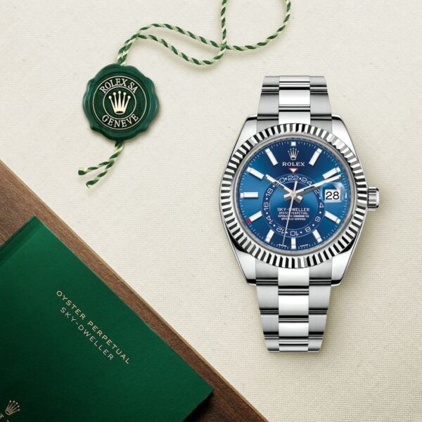 Rolex SkyDweller Silver Blue Dial Oyster Chain Belt Automatic Men’s Watch - Image 3