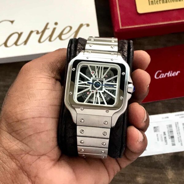 Cartier Santos De Skeleton Stainlees Steel Automatic Mens Watch