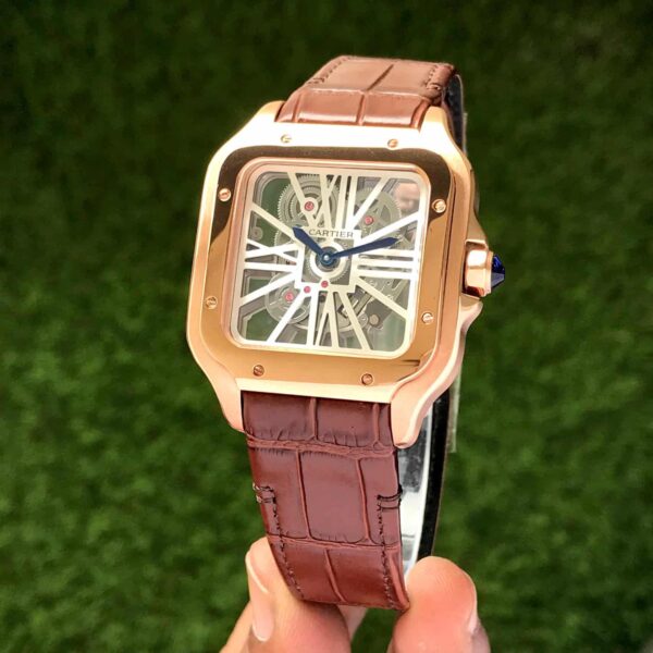 Cartier Santos De Skeleton Brown Leather Strap Automatic Mens Watch - Image 2